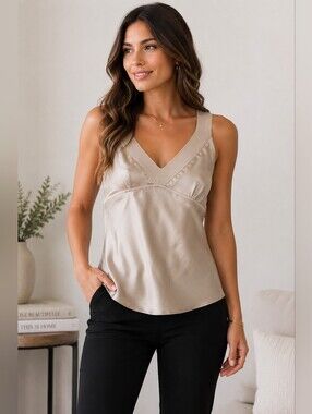Express Design Studio Silk Blend Champagne Satin Sleeveless Shell Tank Top S